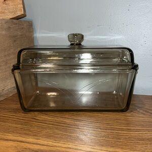 Vintage Westinghouse Brown Amber Glass Refrigerator Box Loaf Pan Dish With Lid